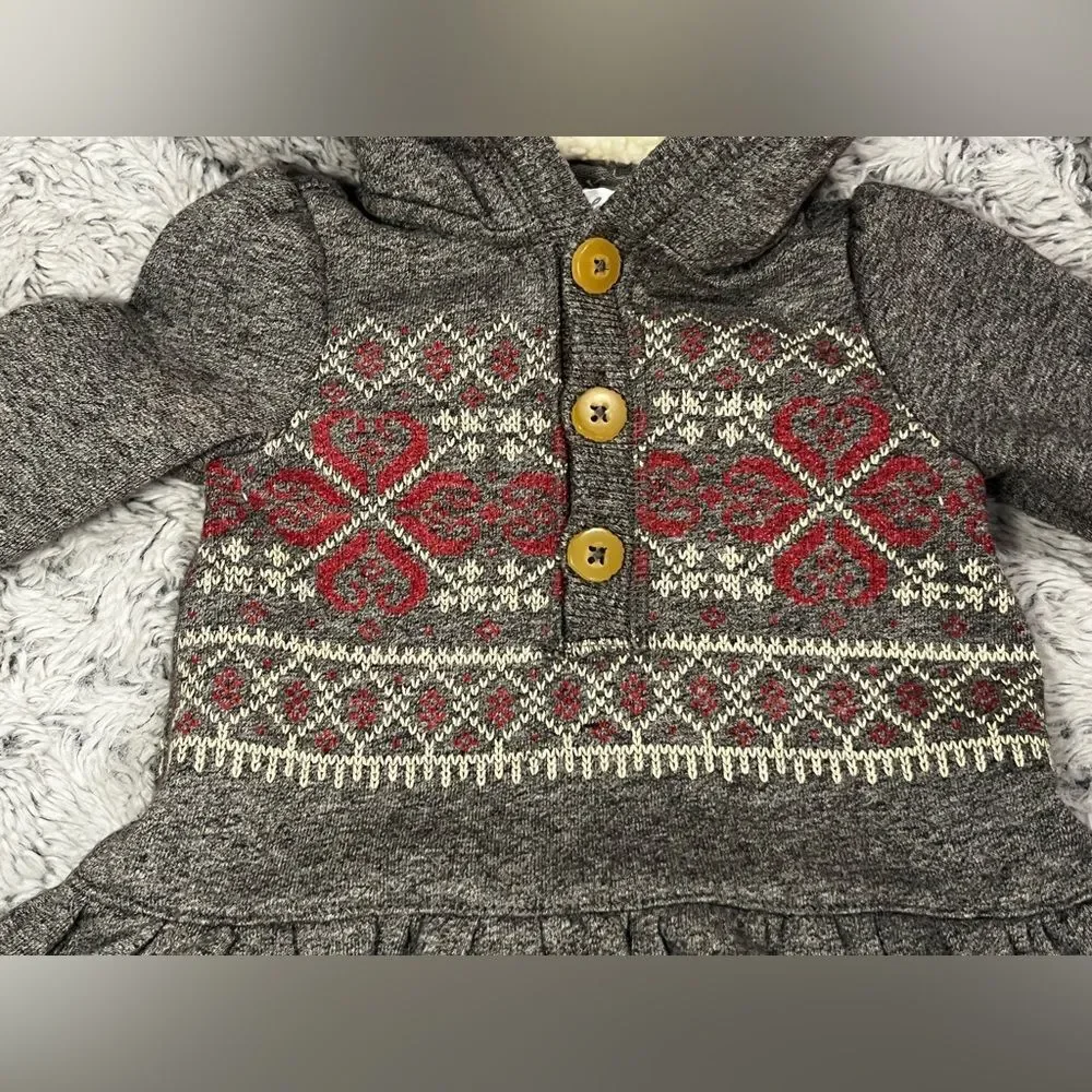Ralph Lauren hooded dress gray with red white green fair isle pattern Size 3M